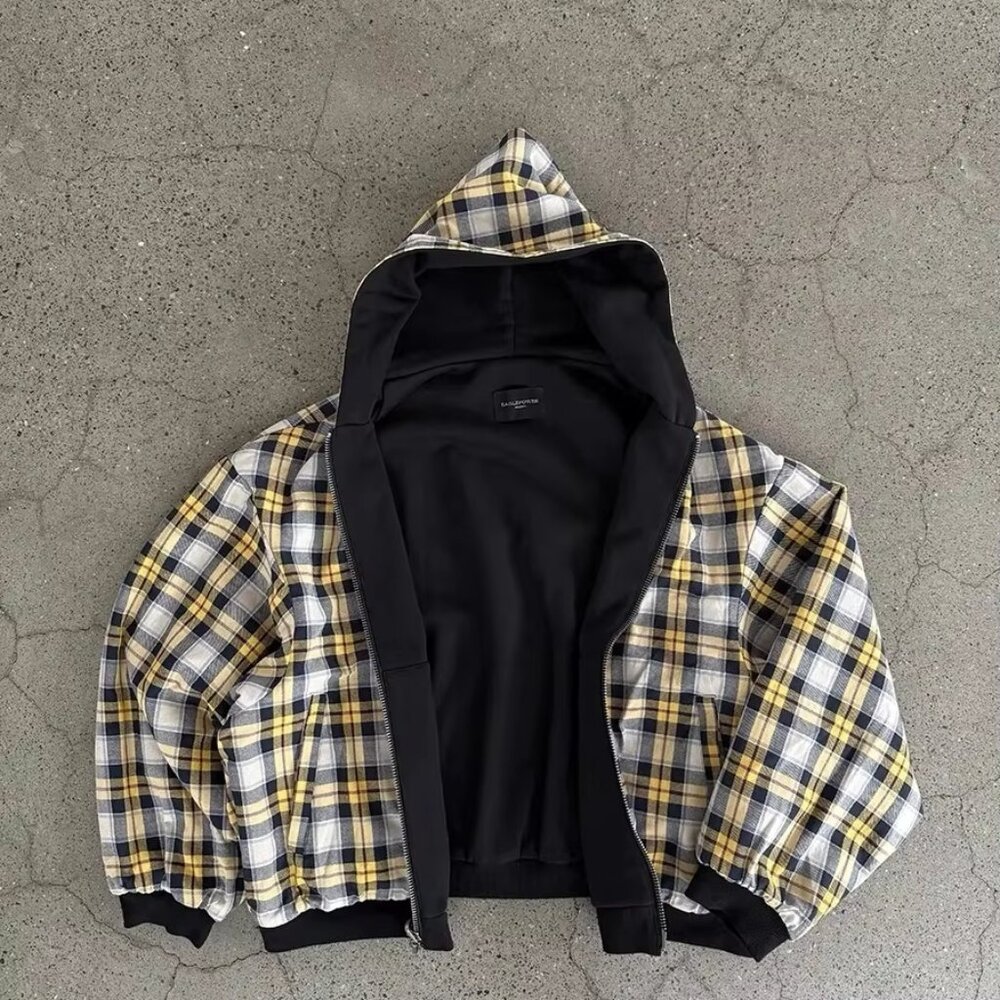 Y2K New Korean Fashion Simple Black Double-Sided Oversized Zipper Hoodie Female